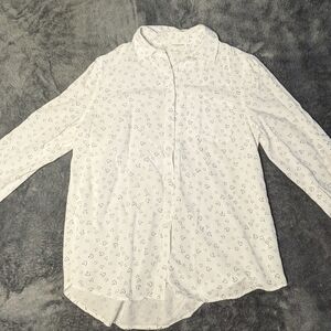 Women's White Long Sleeve Shirt with Heart Pattern